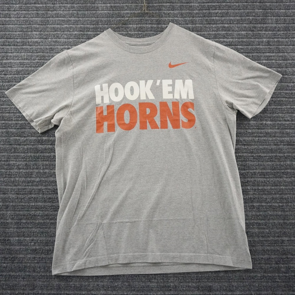 Nike T-Shirt Mens Large Gray Texas Longhorns Hook Em Horns Graphic Tee